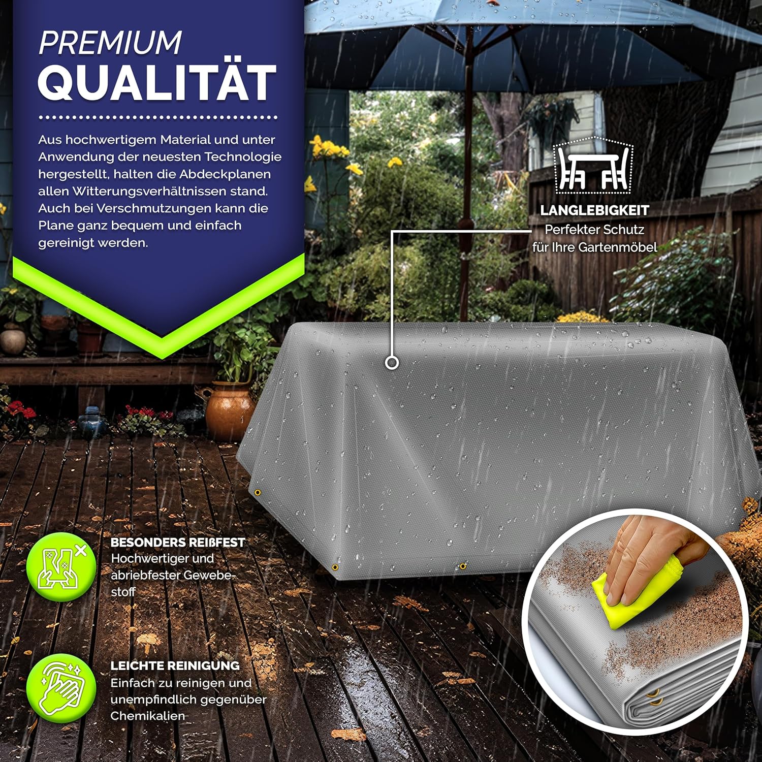 Premium afdekzeil - 4x7 meter - 400x700 cm met oogjes - 10 haken en 15 m touw - 650 g/m² - pvc - waterdicht en scheurvast - universeel - grijs - Afbeelding 5