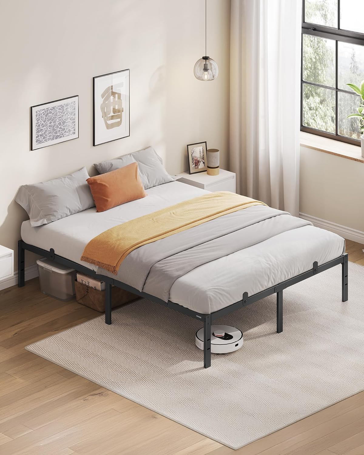 Dubbel bedframe - tweepersoonsbed - 140x190 cm - metaal - zwart - met bodem - RMB033B01 - Afbeelding 2