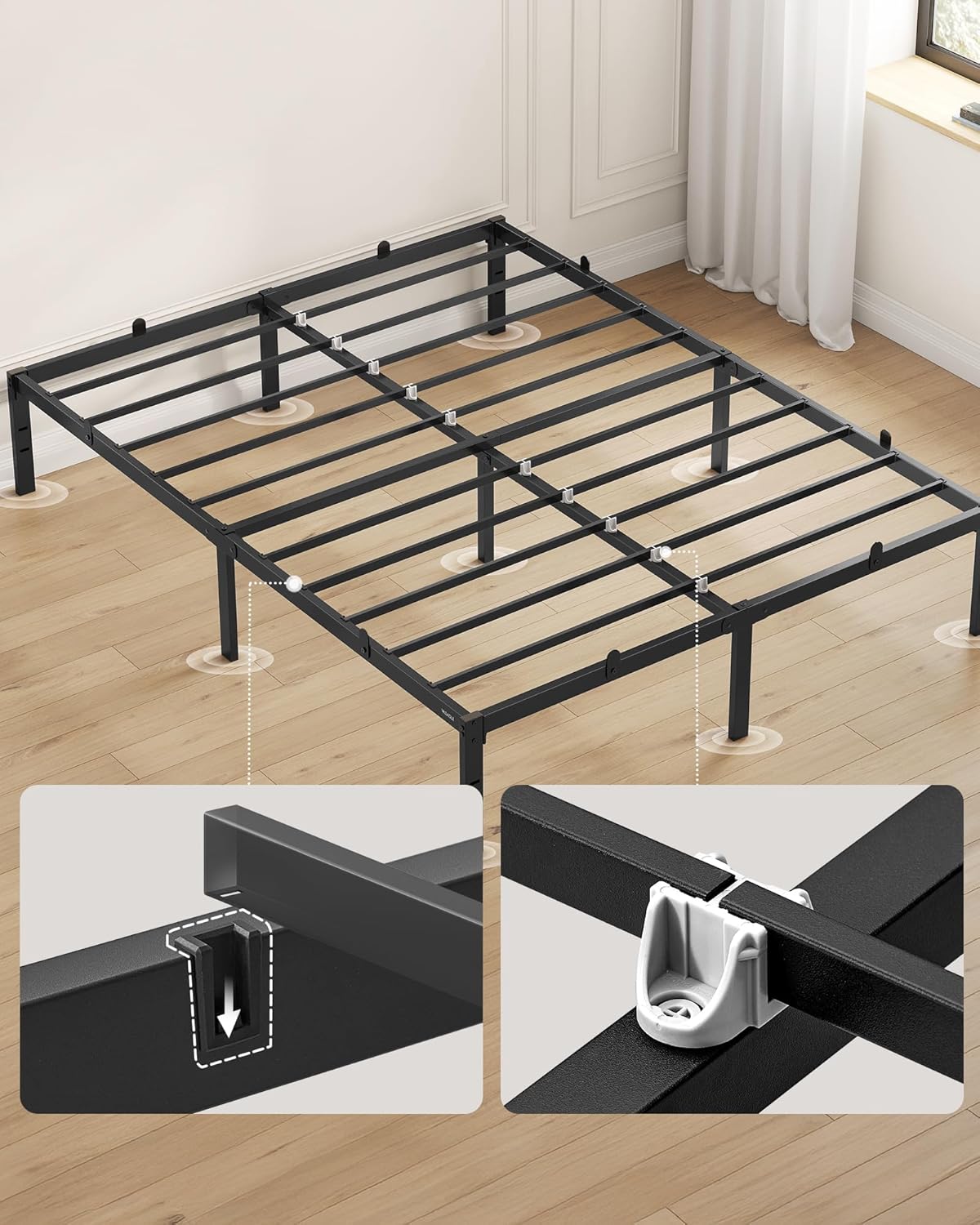 Dubbel bedframe - tweepersoonsbed - 140x190 cm - metaal - zwart - met bodem - RMB033B01 - Afbeelding 4