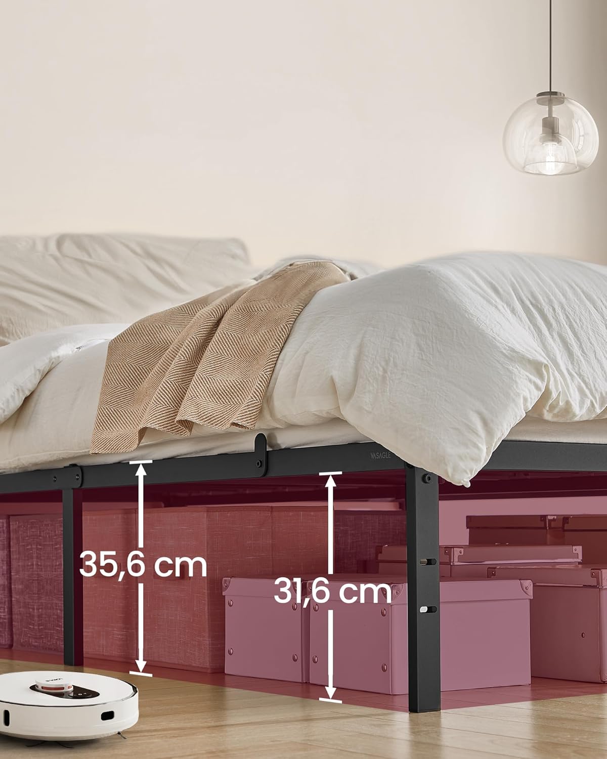 Dubbel bedframe - tweepersoonsbed - 140x190 cm - metaal - zwart - met bodem - RMB033B01 - Afbeelding 6