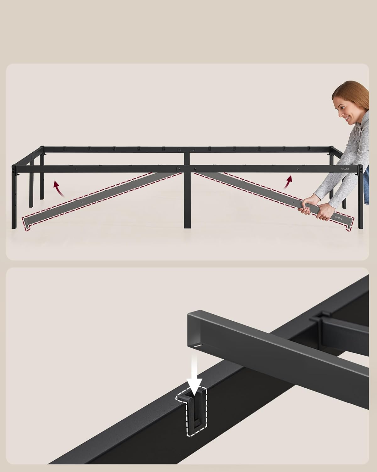 Dubbel bedframe - tweepersoonsbed - 140x190 cm - metaal - zwart - met bodem - RMB033B01 - Afbeelding 7