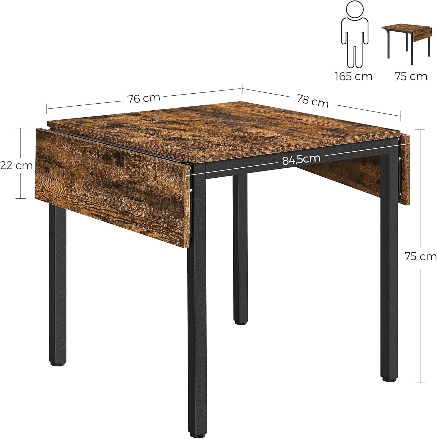 Eettafel - keukentafel - uitklapbaar - max 120 cm - voor 2-4 personen - zwart - KDT077B01 - Afbeelding 3