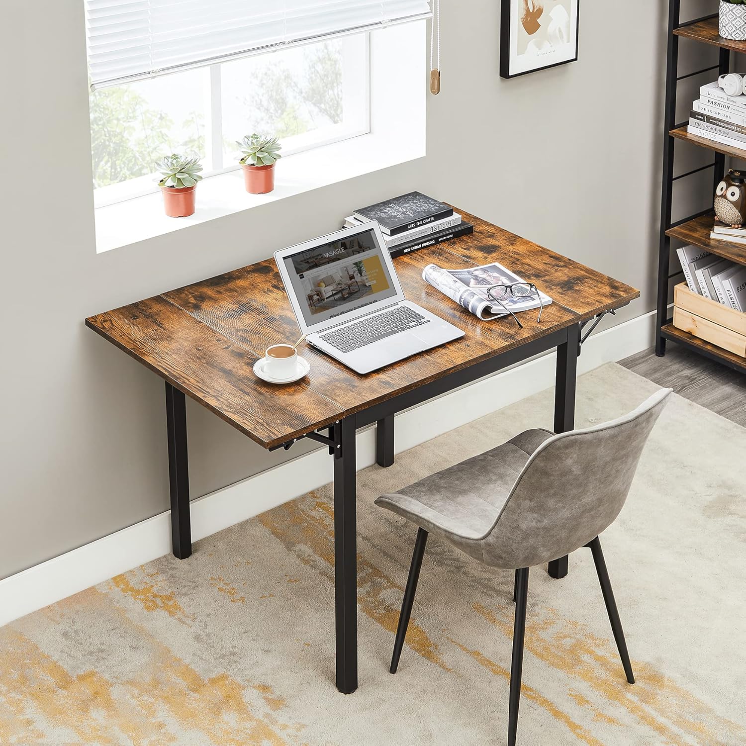 Eettafel - keukentafel - uitklapbaar - max 120 cm - voor 2-4 personen - zwart - KDT077B01 - Afbeelding 8