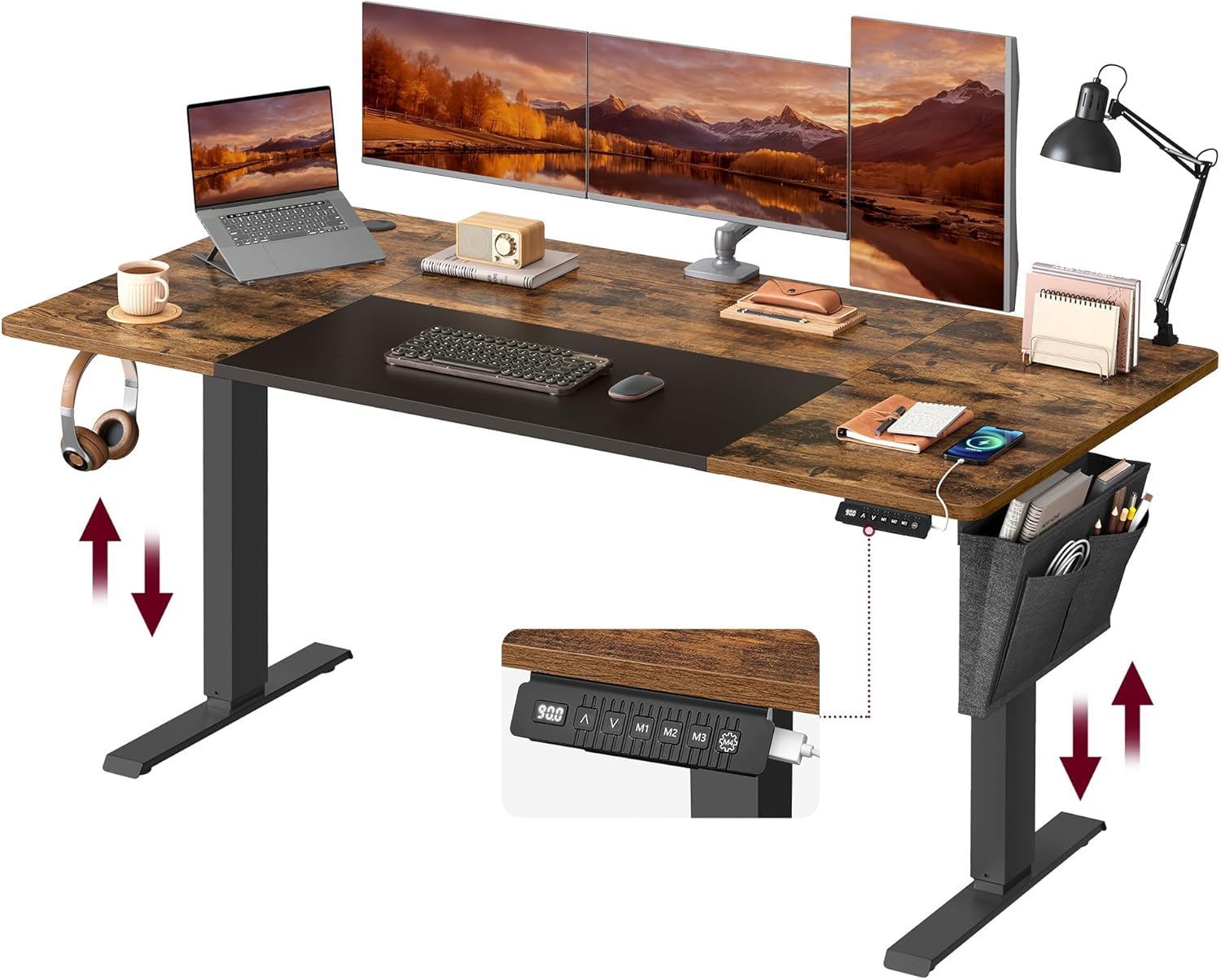Zit sta bureau 160x70 cm - hoogte verstelbaar 72 t/m 120 cm - elektrisch - bruin - LSD026X01