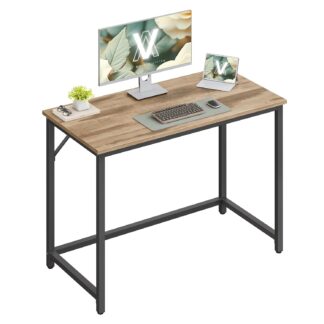 Computerbureau - bureautafel - 100 x 50 x 76 cm - metaal met hout -bruin met zwart - LWD041K01