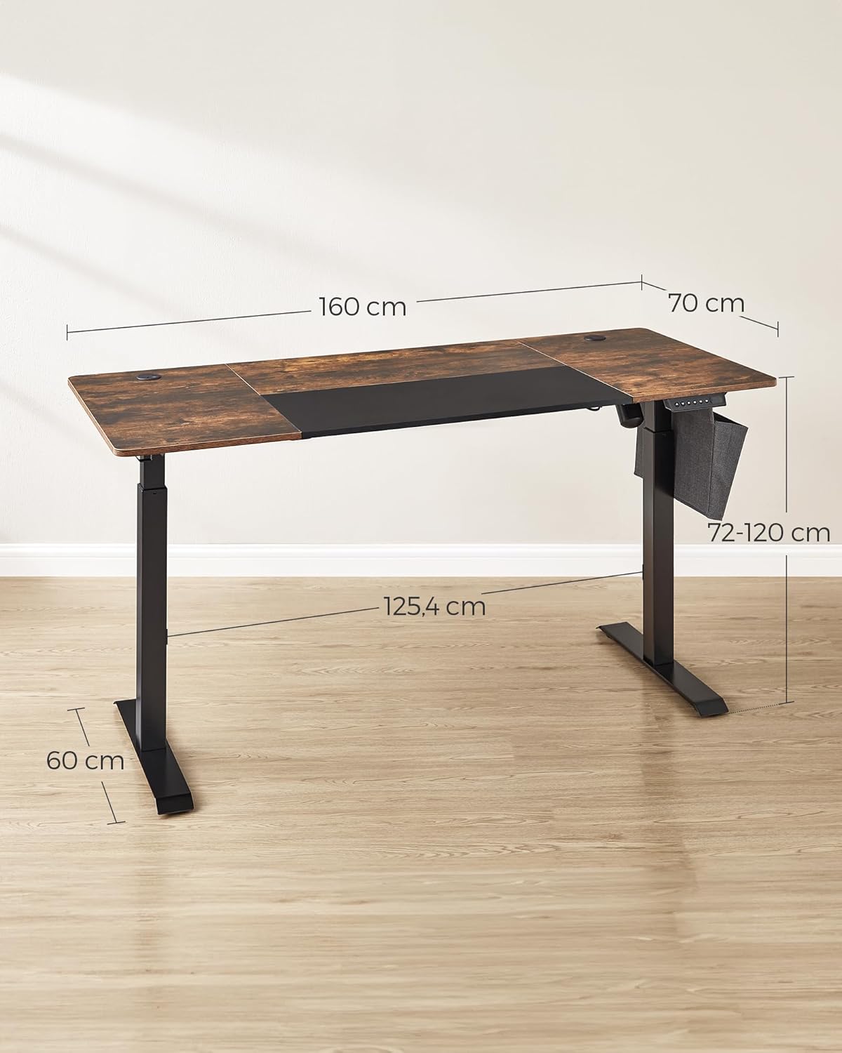 Zit sta bureau 160x70 cm - hoogte verstelbaar 72 t/m 120 cm - elektrisch - bruin - LSD026X01 - Afbeelding 3
