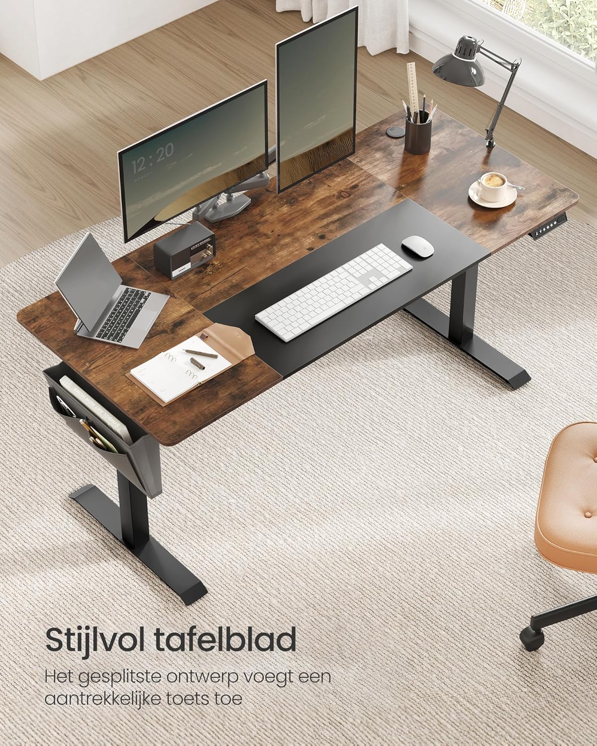 Zit sta bureau 160x70 cm - hoogte verstelbaar 72 t/m 120 cm - elektrisch - bruin - LSD026X01 - Afbeelding 8