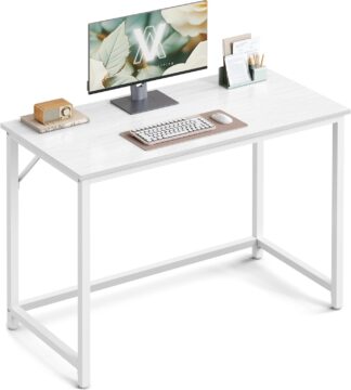 Computerbureau - bureautafel - 100 x 50 x 76 cm - metaal met hout - wit - LWD041W44