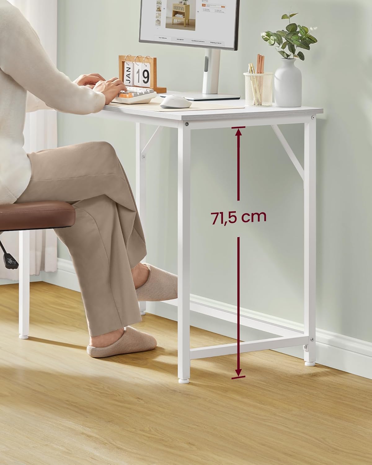 Computerbureau - bureautafel - 100 x 50 x 76 cm - metaal met hout - wit - LWD041W44 - Afbeelding 3