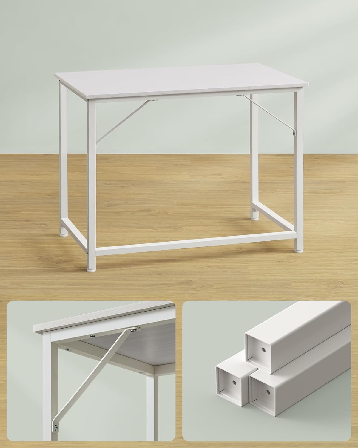 Computerbureau - bureautafel - 100 x 50 x 76 cm - metaal met hout - wit - LWD041W44 - Afbeelding 4
