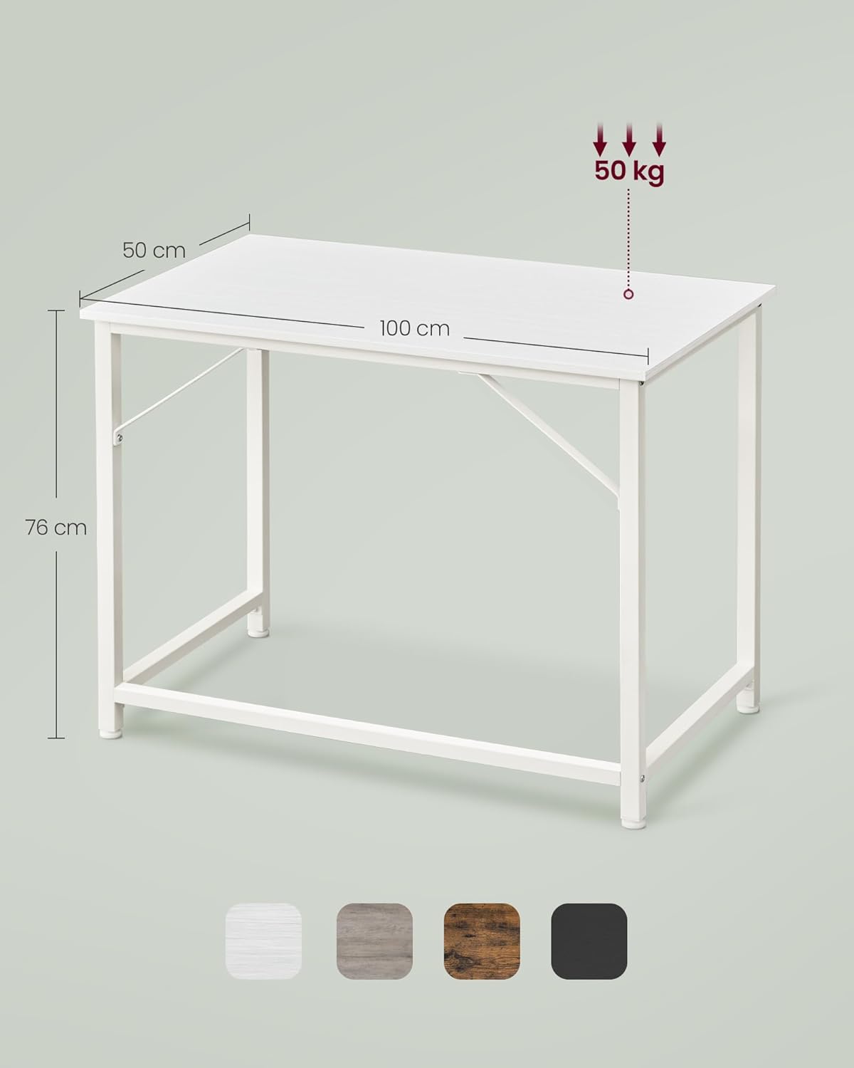 Computerbureau - bureautafel - 100 x 50 x 76 cm - metaal met hout - wit - LWD041W44 - Afbeelding 5