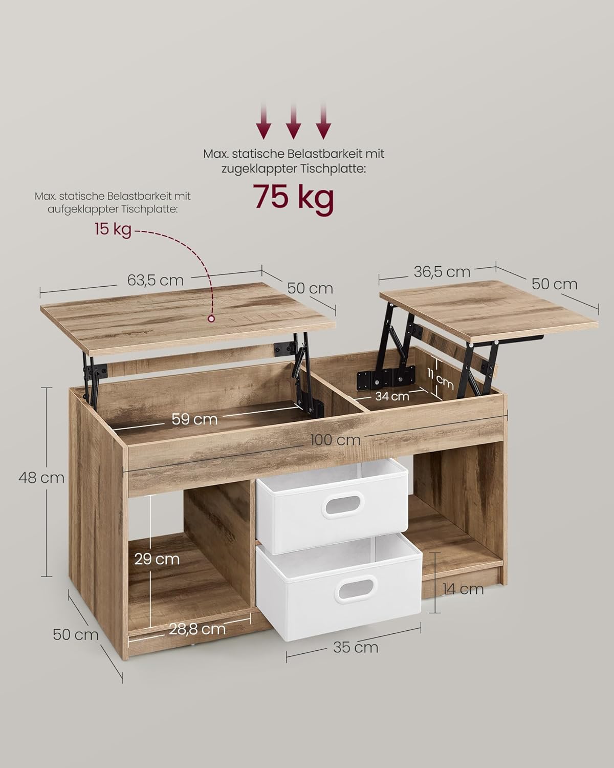 Salontafel, lifttaftafel salontafel voor woonkamer, open en verborgen Salontafel, lifttaftafel salontafel voor woonkamer, open en verborgen