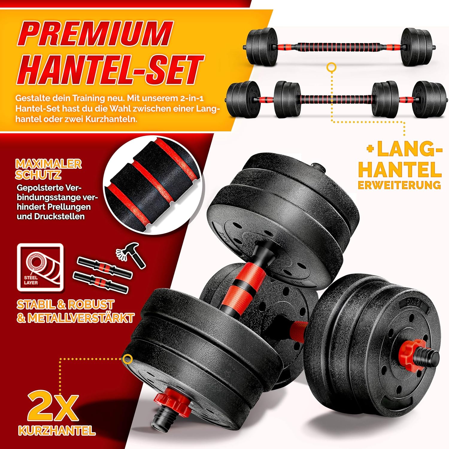 Dumbells set - Gewichten set - Halterset - Verstelbaar - 20 kg - zwart - Afbeelding 2