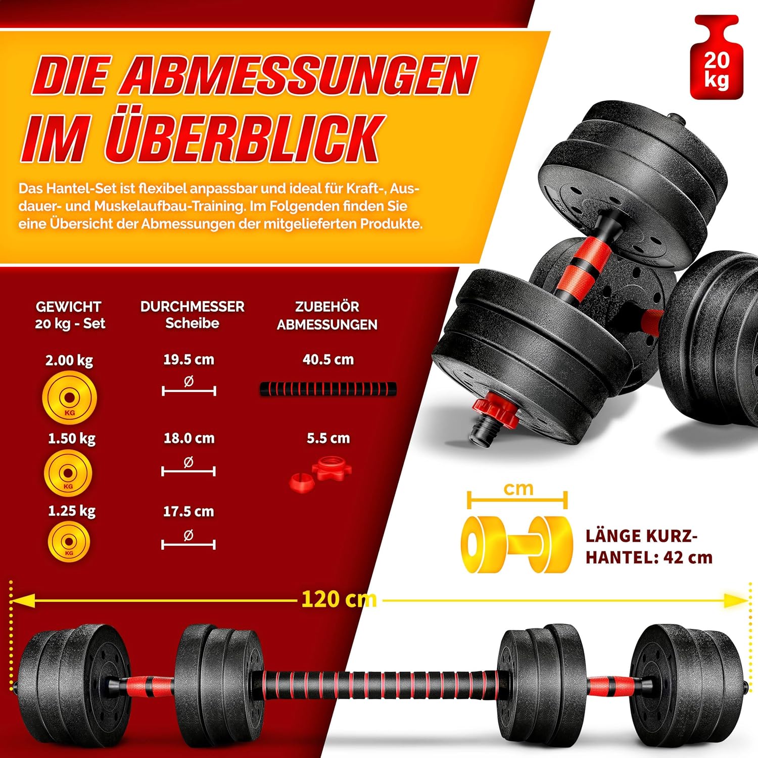 Dumbells set - Gewichten set - Halterset - Verstelbaar - 20 kg - zwart - Afbeelding 4