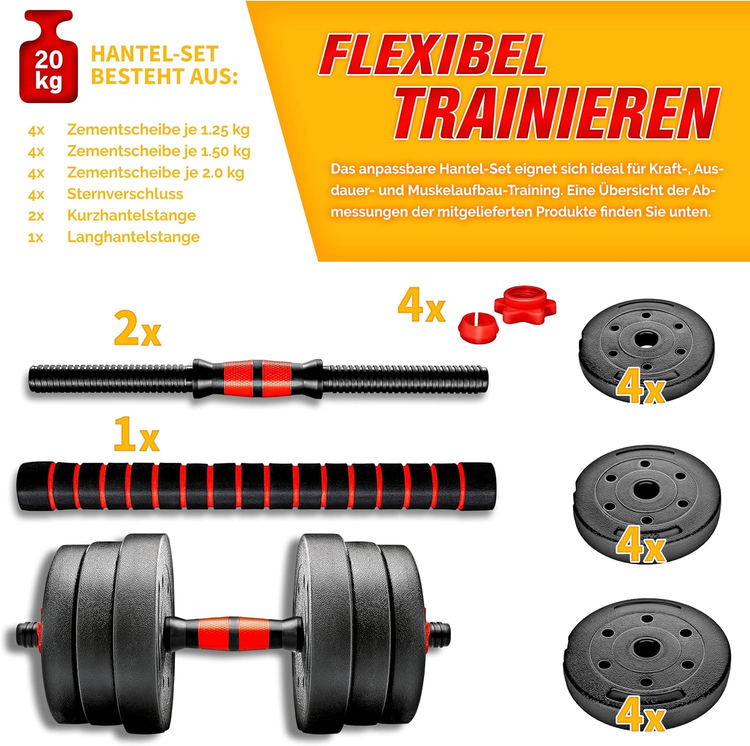 Dumbells set - Gewichten set - Halterset - Verstelbaar - 20 kg - zwart - Afbeelding 5