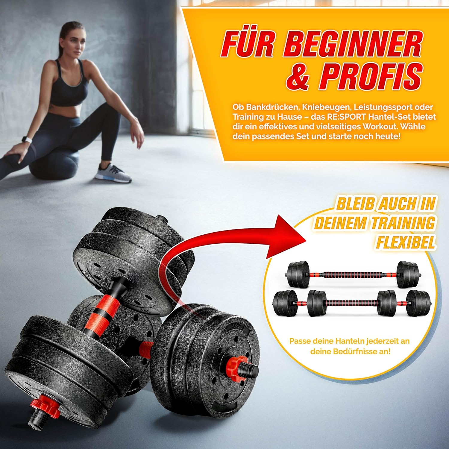 Dumbells set - Gewichten set - Halterset - Verstelbaar - 20 kg - zwart - Afbeelding 7