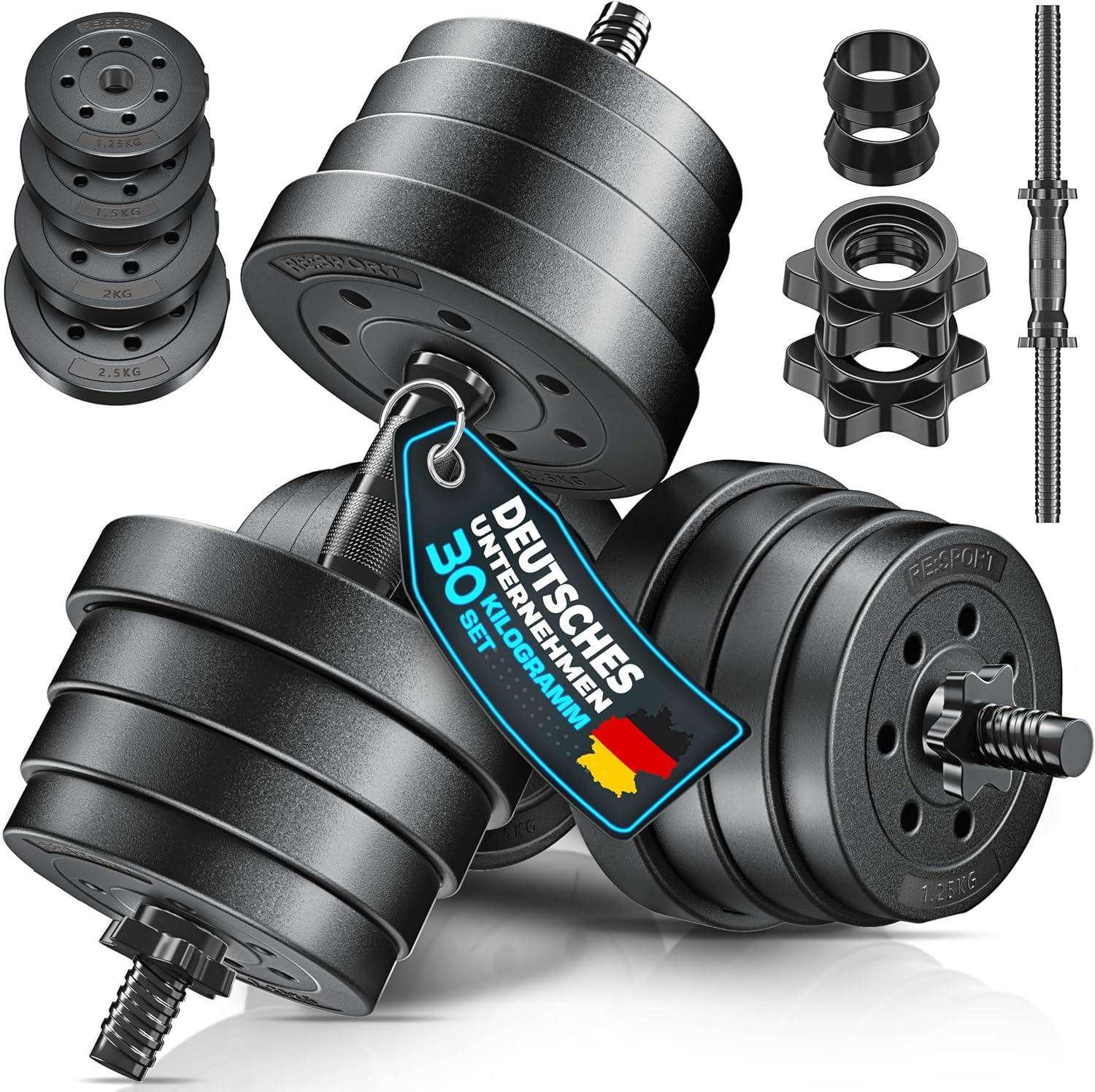 Dumbells set - Gewichten set - Halterset - Verstelbaar - 30 kg - zwart