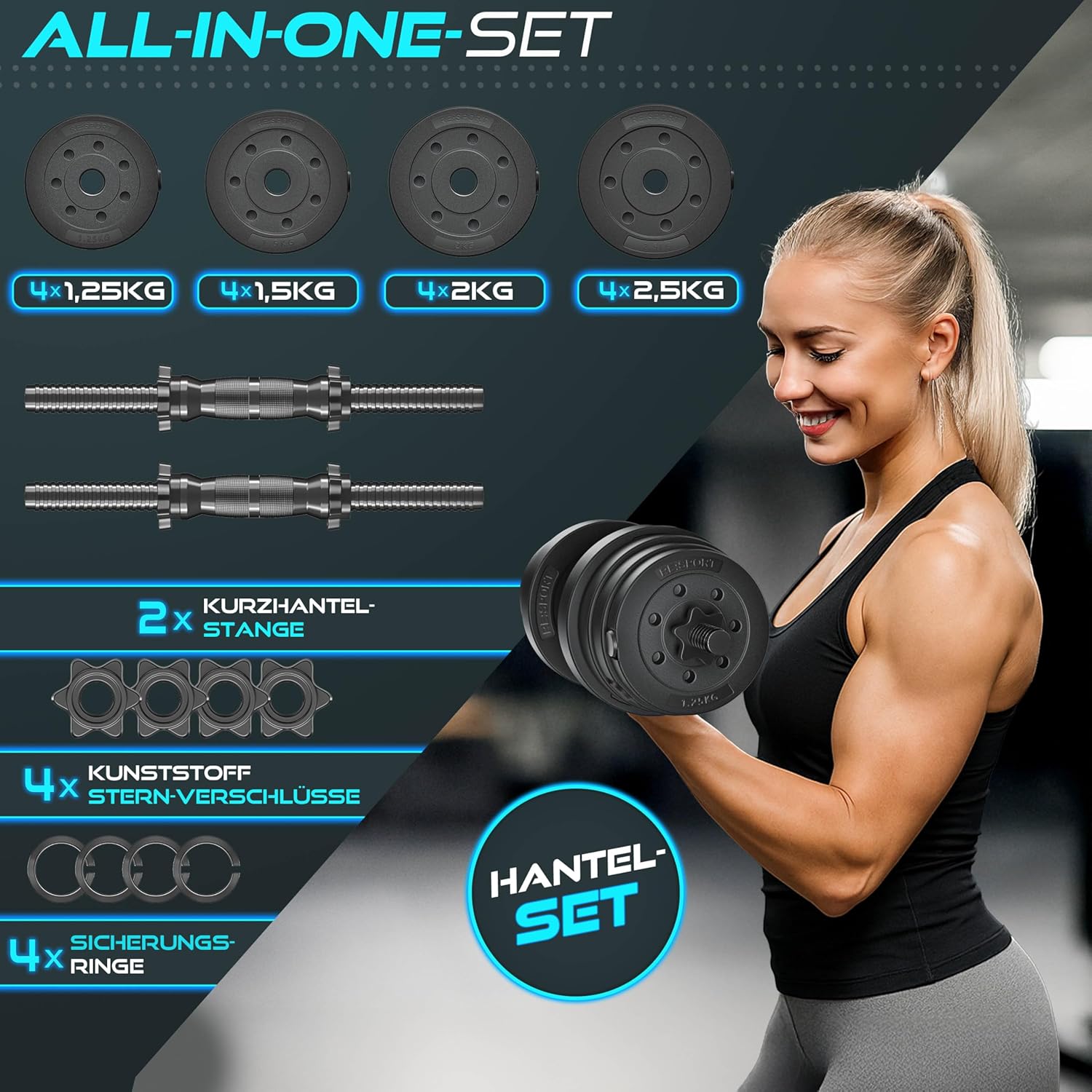 Dumbells set - Gewichten set - Halterset - Verstelbaar - 30 kg - zwart - Afbeelding 4