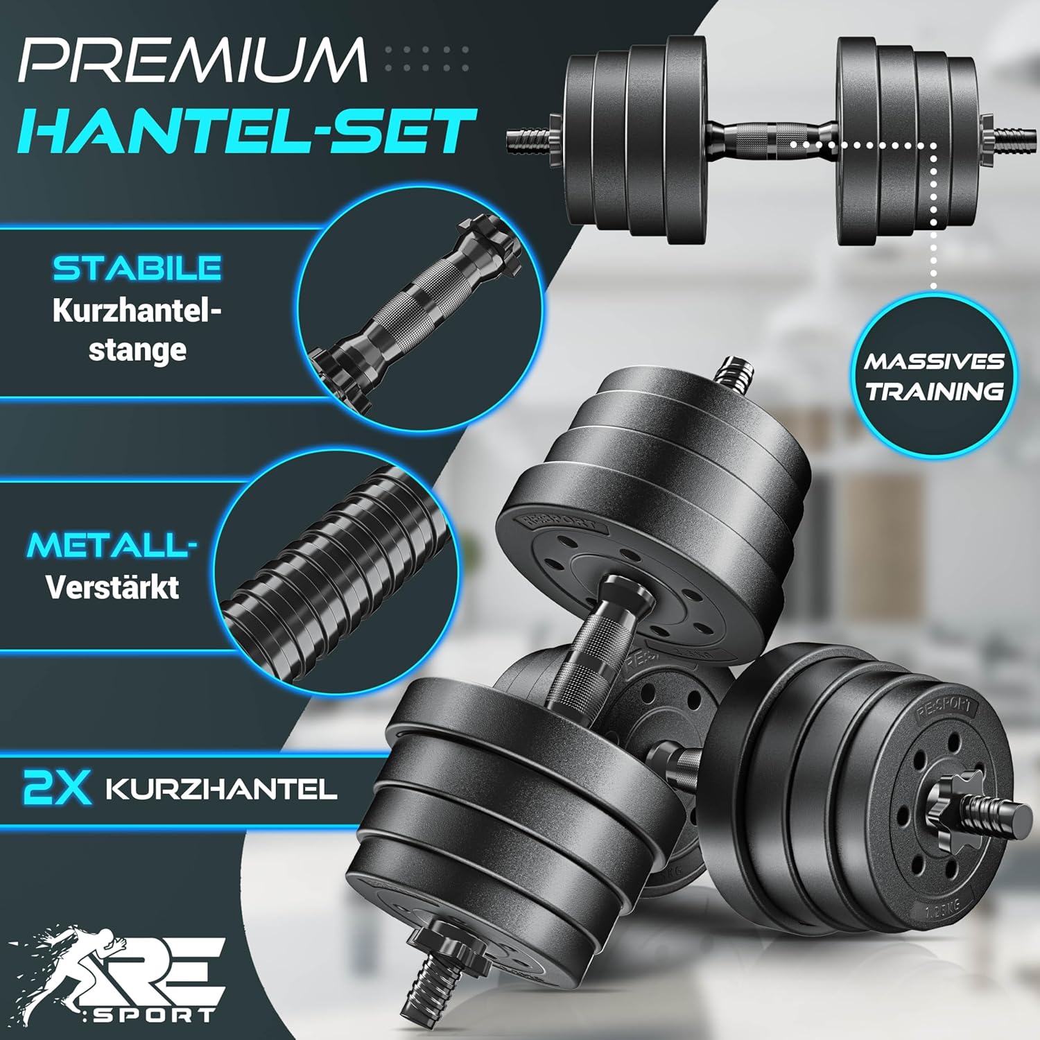 Dumbells set - Gewichten set - Halterset - Verstelbaar - 30 kg - zwart - Afbeelding 5