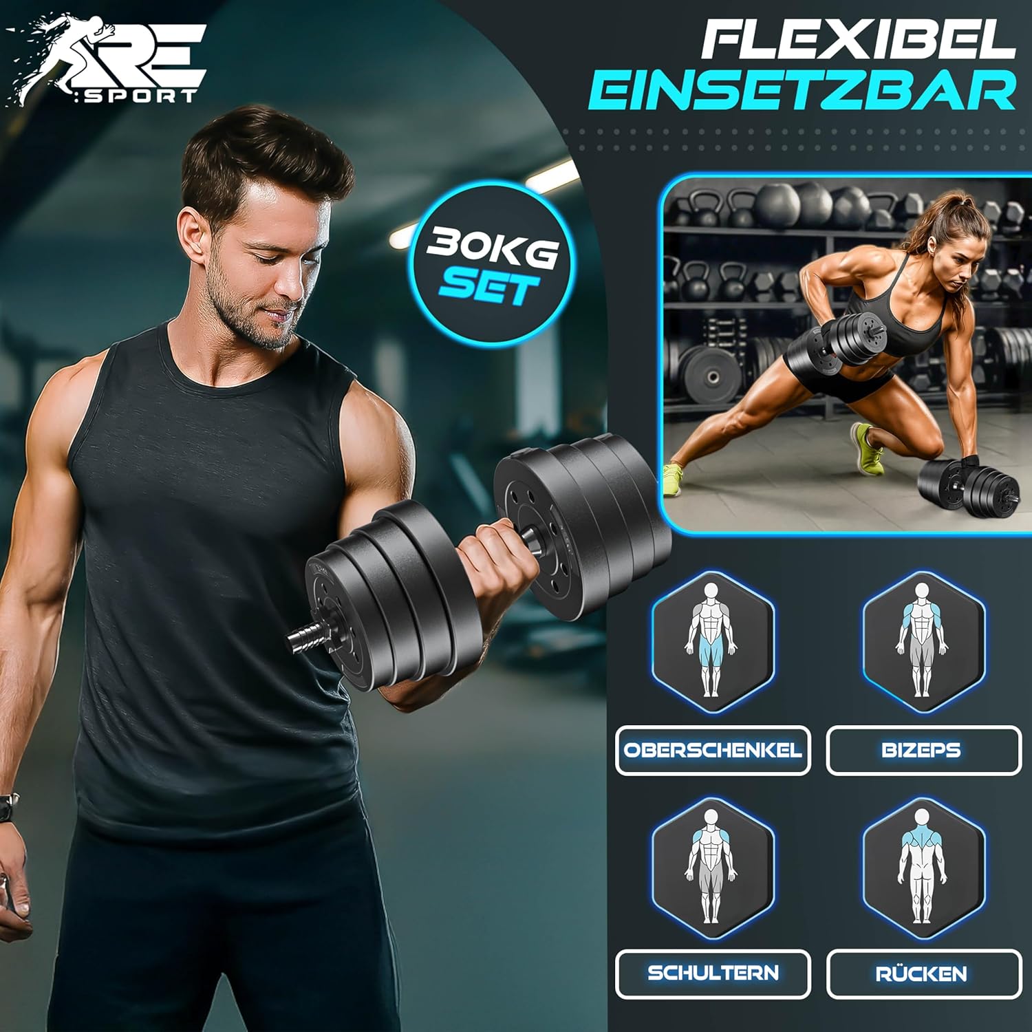 Dumbells set - Gewichten set - Halterset - Verstelbaar - 30 kg - zwart - Afbeelding 6