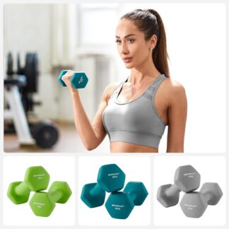 Dumbbellset halterset, 3 paar - totaal 12 kg - 2x1 kg, 2x2 kg, 2x3 kg, - antislip neopreen coating - SYL612GN