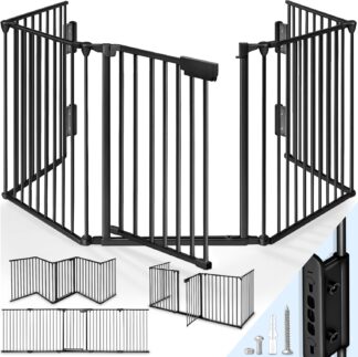 Haardscherm 540cm - openhaard hek - kinderhekje - veiligheidshek - kachelhek - zwart - met sluiting en opening - metaal