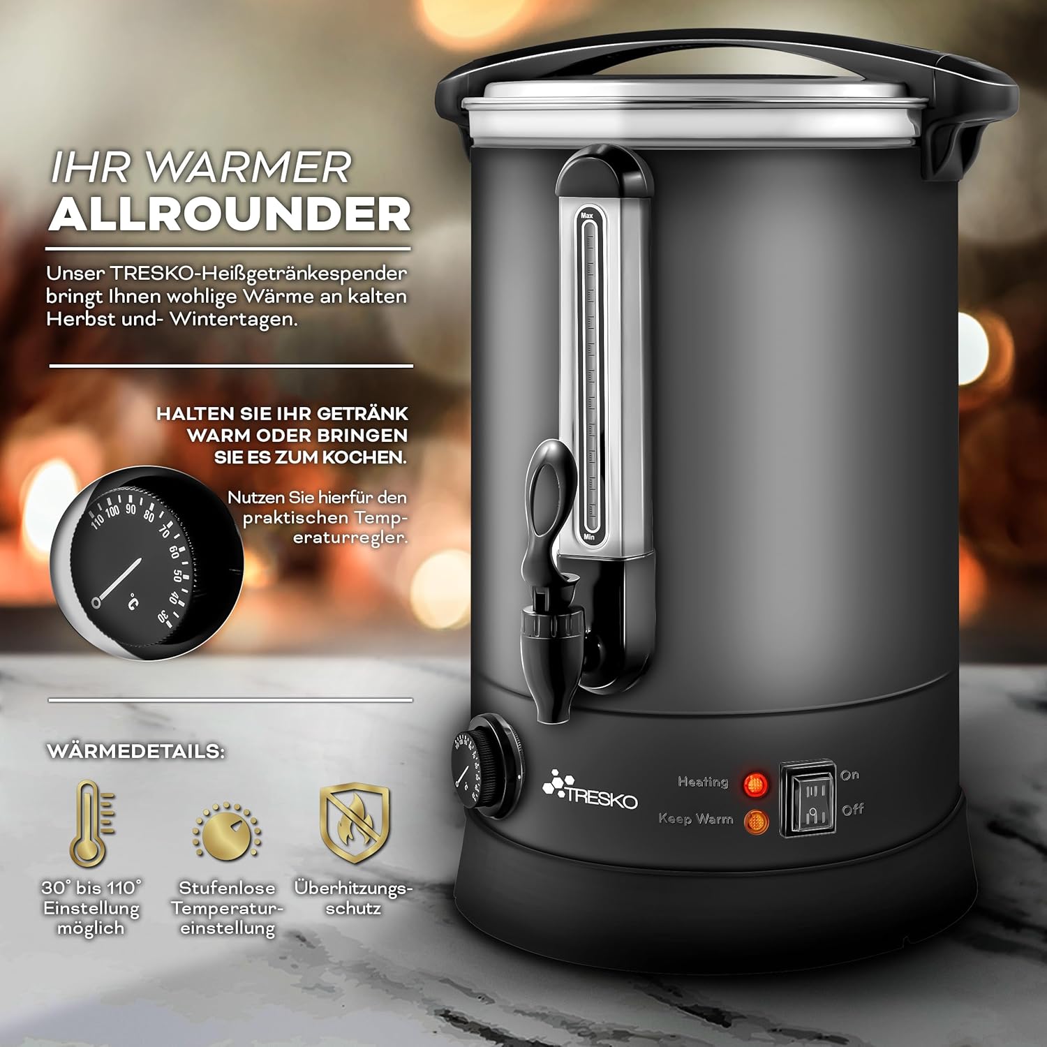 Gluhweinketel 6.8 Liter - heet water dispenser koffie / thee - met thermostaat - grijs - Afbeelding 2