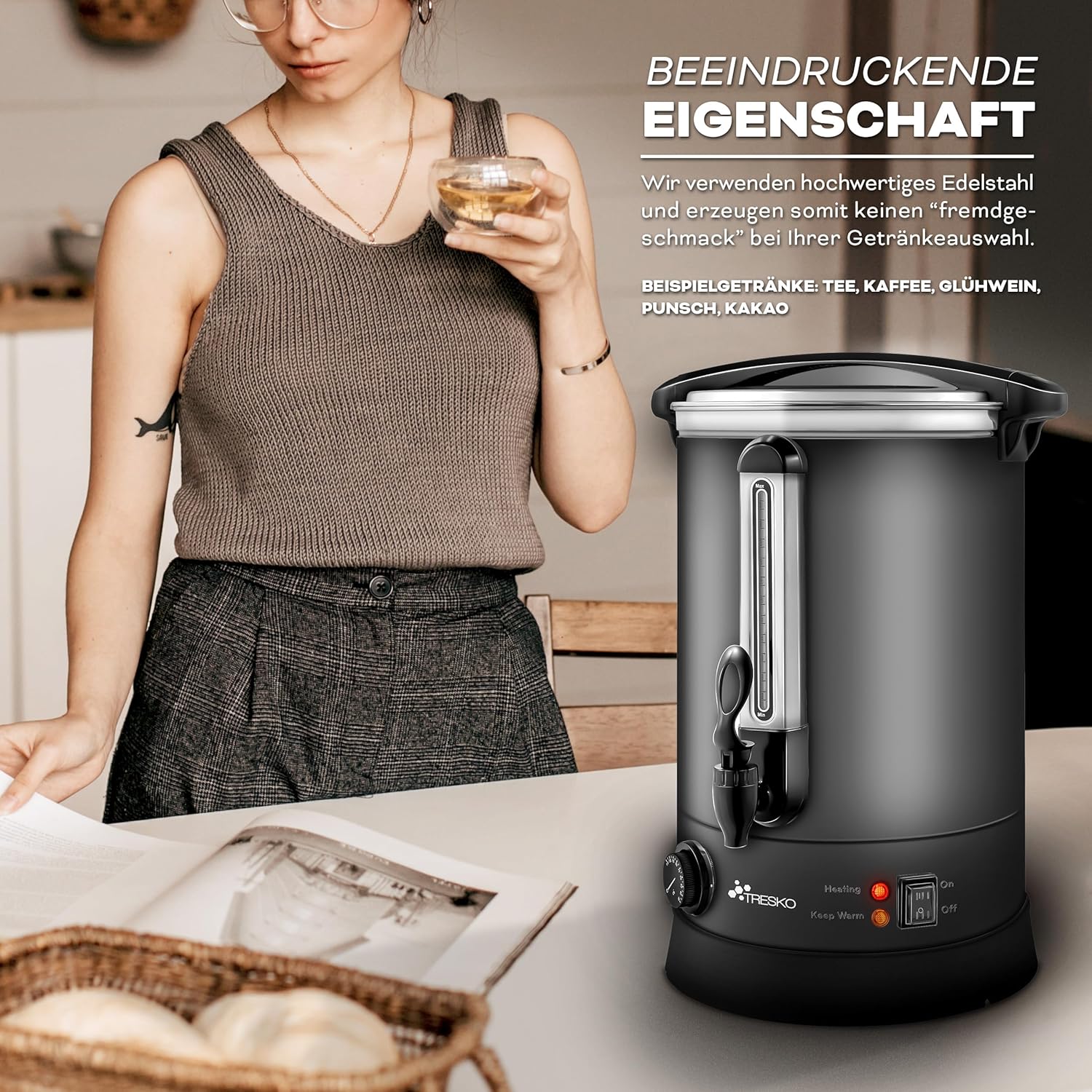 Gluhweinketel 6.8 Liter - heet water dispenser koffie / thee - met thermostaat - grijs - Afbeelding 3