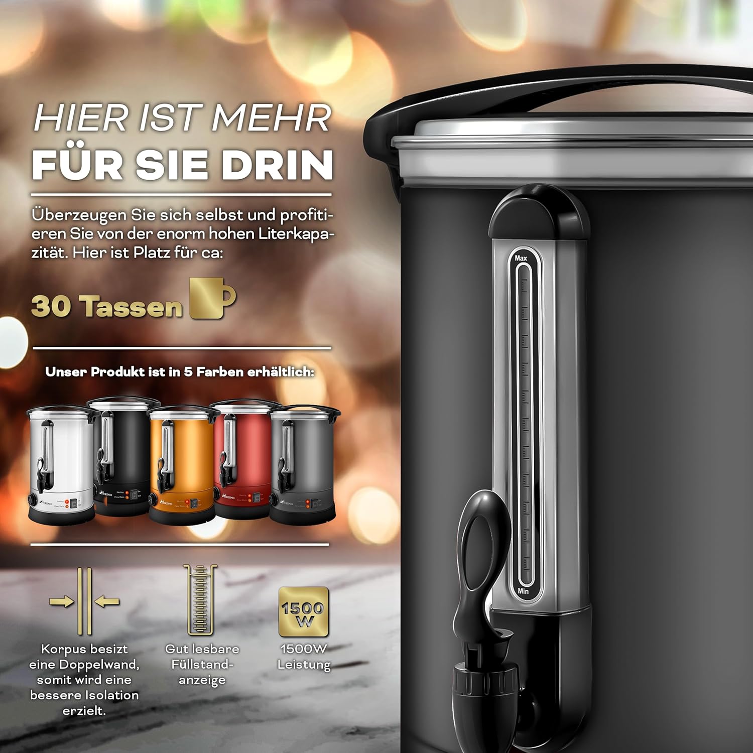 Gluhweinketel 6.8 Liter - heet water dispenser koffie / thee - met thermostaat - grijs - Afbeelding 7