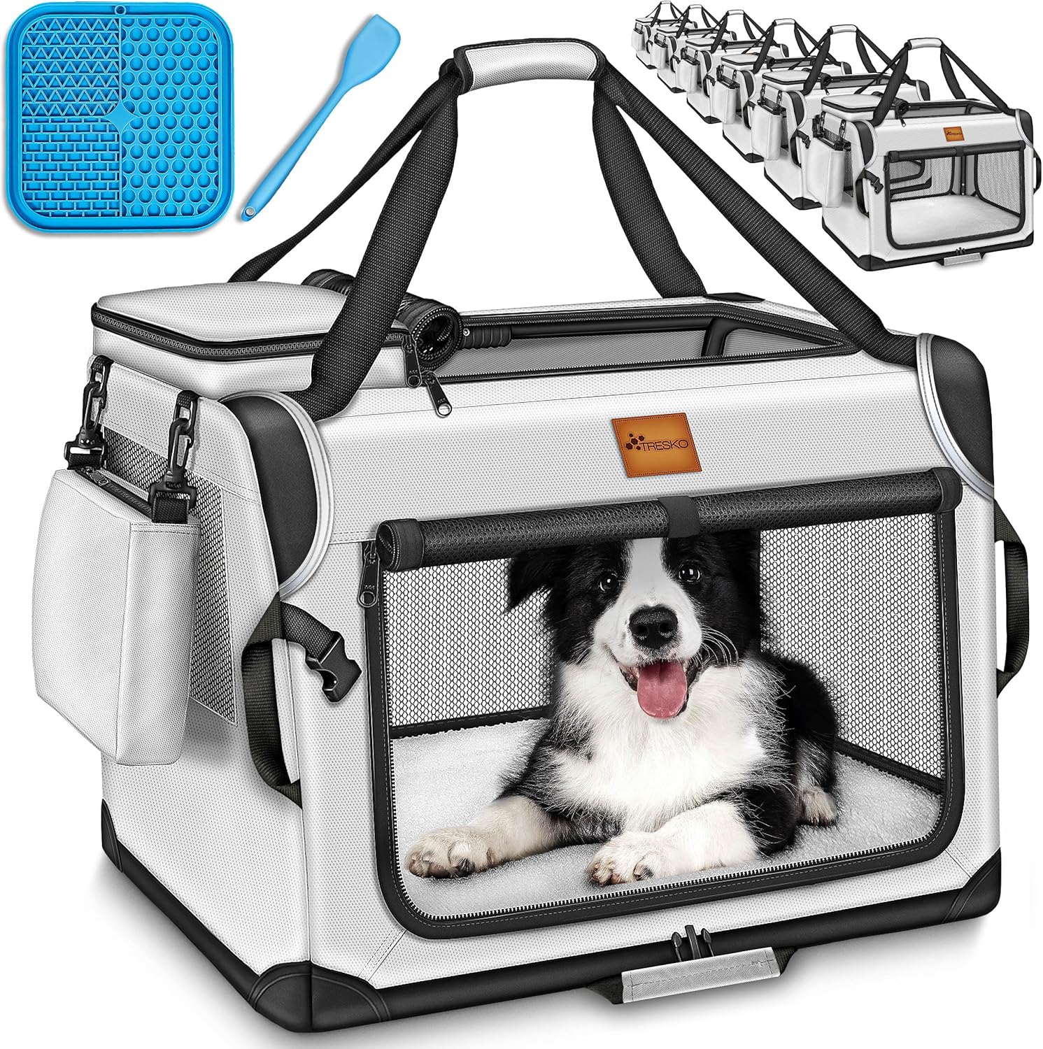 Transportbox hond - reisbench - maat S - 50x34x34 cm - draagbaar hondenhok - opvouwbaar - grijs
