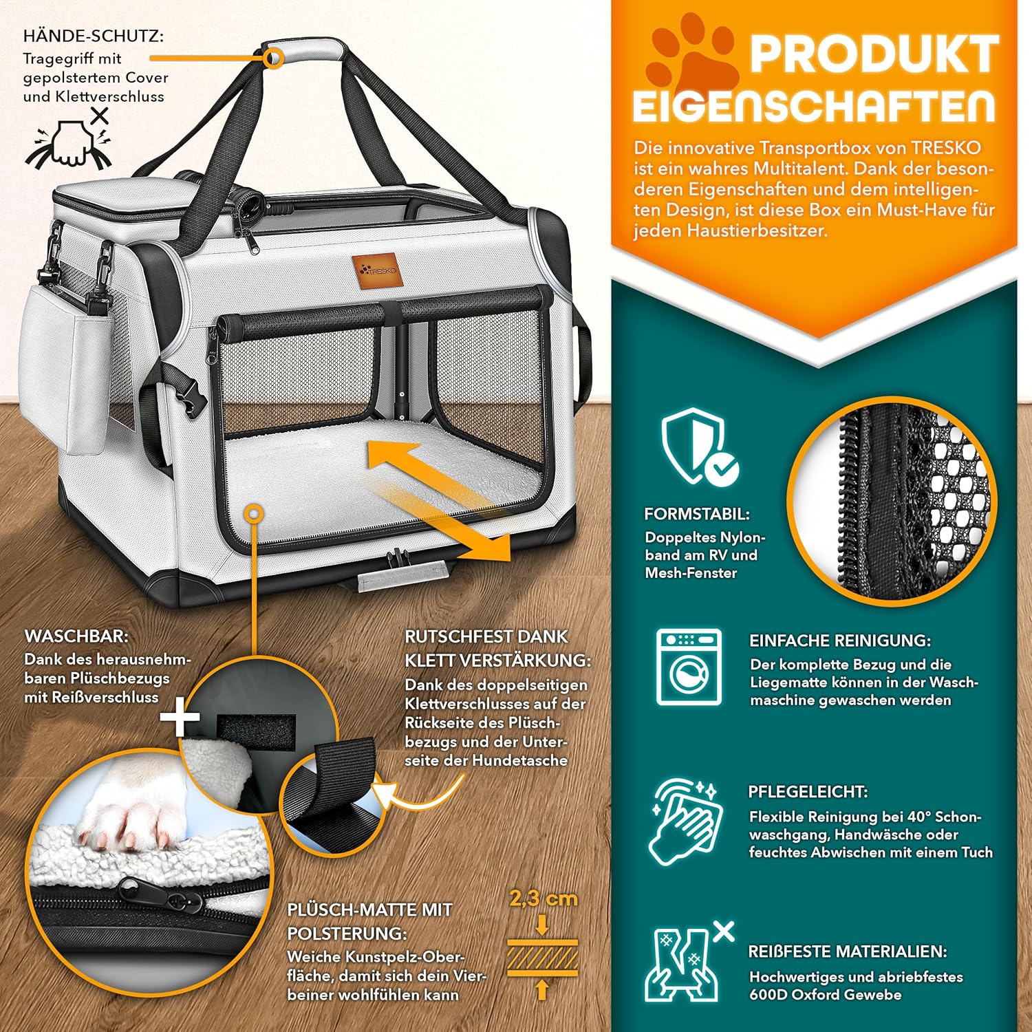Transportbox hond - reisbench - maat S - 50x34x34 cm - draagbaar hondenhok - opvouwbaar - grijs - Afbeelding 2