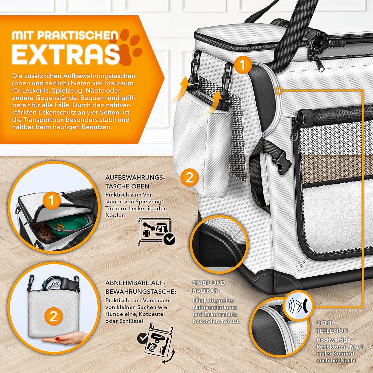 Transportbox hond - reisbench - maat S - 50x34x34 cm - draagbaar hondenhok - opvouwbaar - grijs - Afbeelding 3