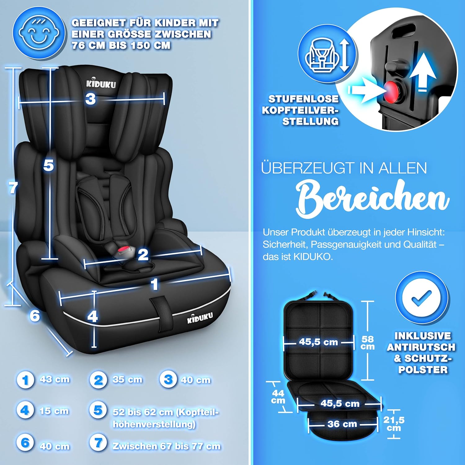 Kinderzitje - autostoeltje - 9-36 kg - 1-12 jaar - Autostoel ECE R129/03 - Groep 1/2/3 - - universeel - Kinderautostoel - zwart - Afbeelding 5