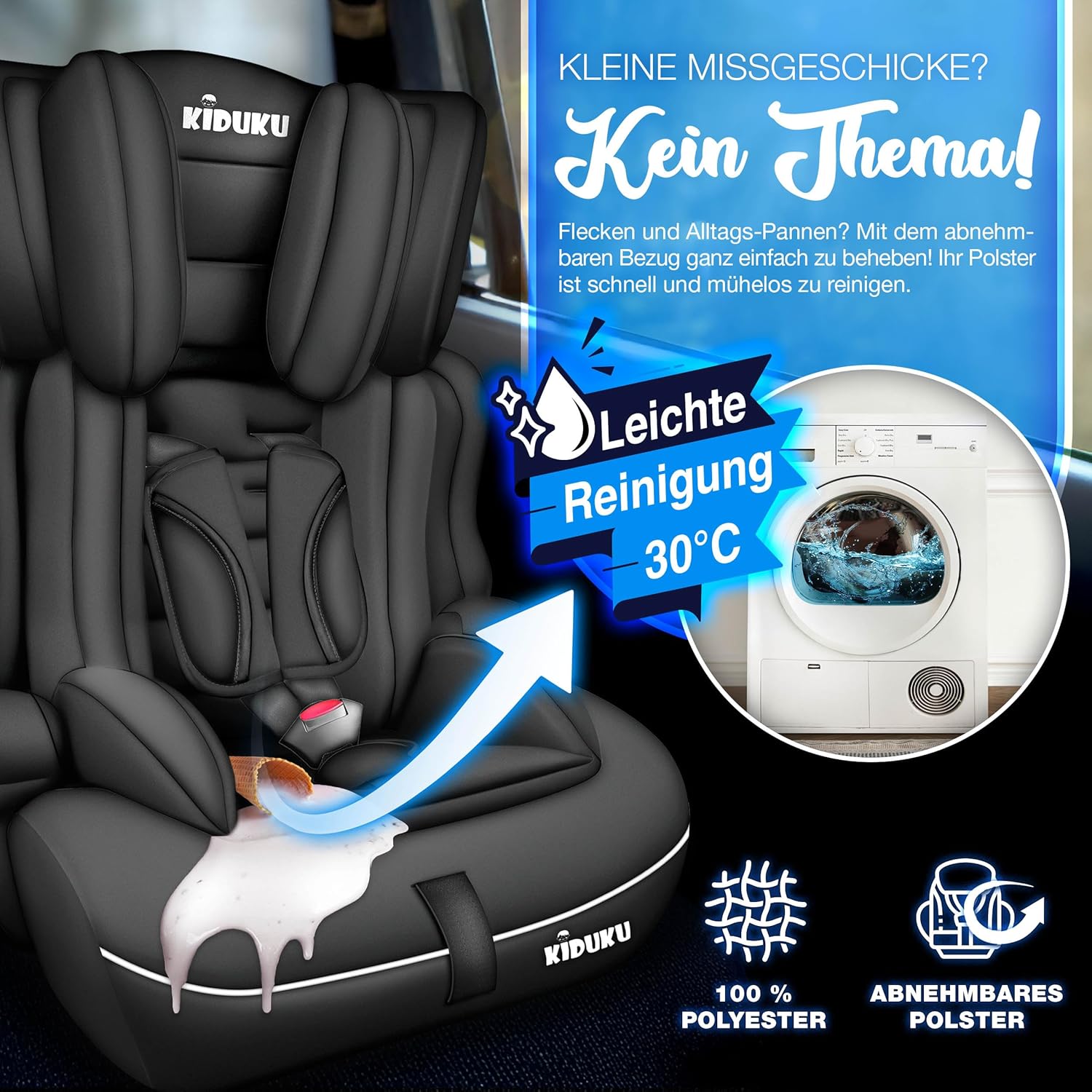 Kinderzitje - autostoeltje - 9-36 kg - 1-12 jaar - Autostoel ECE R129/03 - Groep 1/2/3 - - universeel - Kinderautostoel - zwart - Afbeelding 6