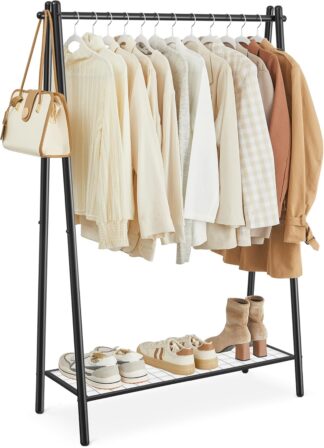 kledingrek - metalen hangstang - breedte 153 cm - met onderplank / schoenenrek - matzwart HSR23BK