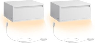 2x zwevend / hangend nachtkastje met lamp in 3 kleuren - 35 x 40 x 18 cm - wit - LET854W01 - set van 2 stuks