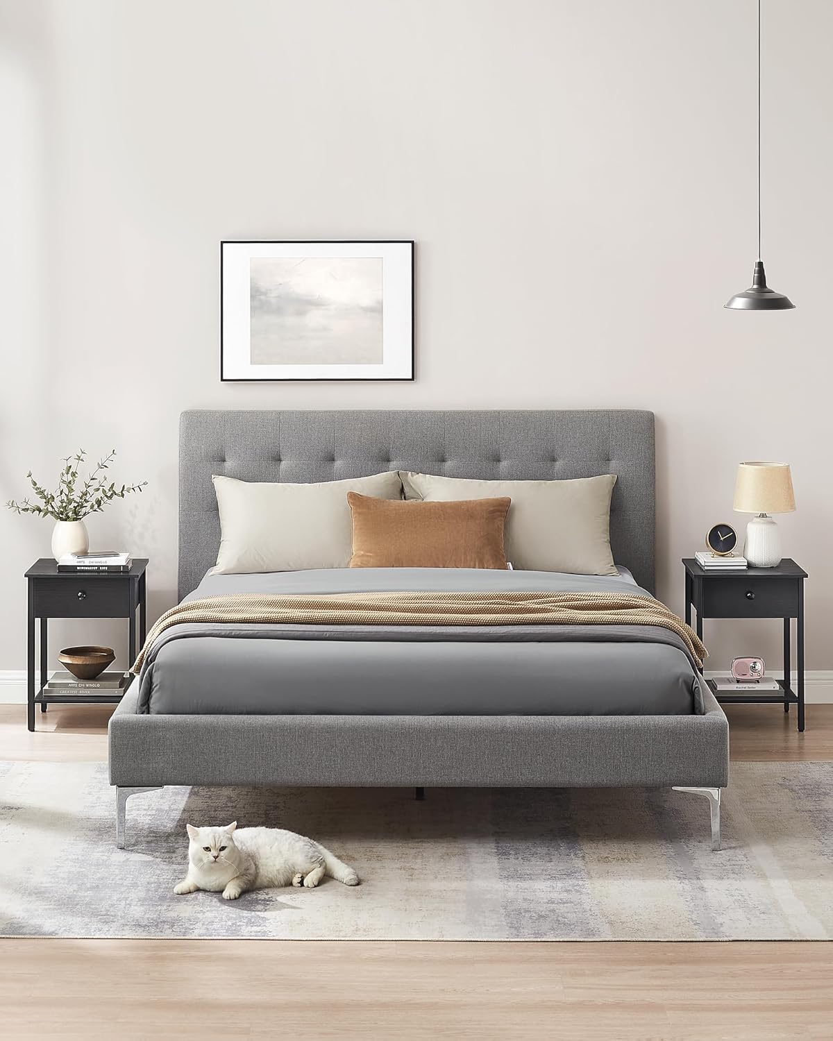 2x Nachtkastje - met lade en plank - 40 x 40 x 55 cm -stalen frame - zwart - set van 2 stuks - LET506B56 - Afbeelding 4