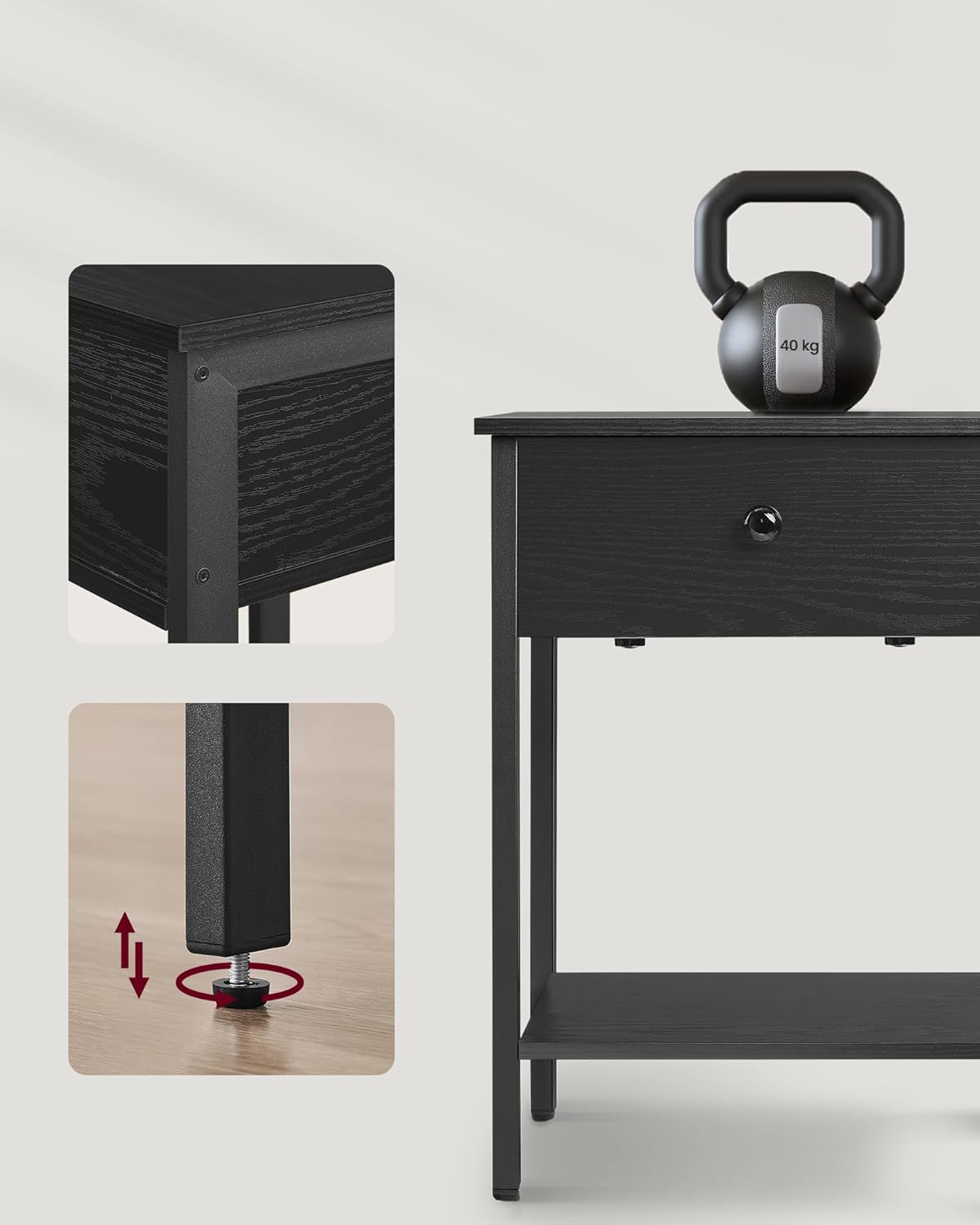 2x Nachtkastje - met lade en plank - 40 x 40 x 55 cm -stalen frame - zwart - set van 2 stuks - LET506B56 - Afbeelding 6