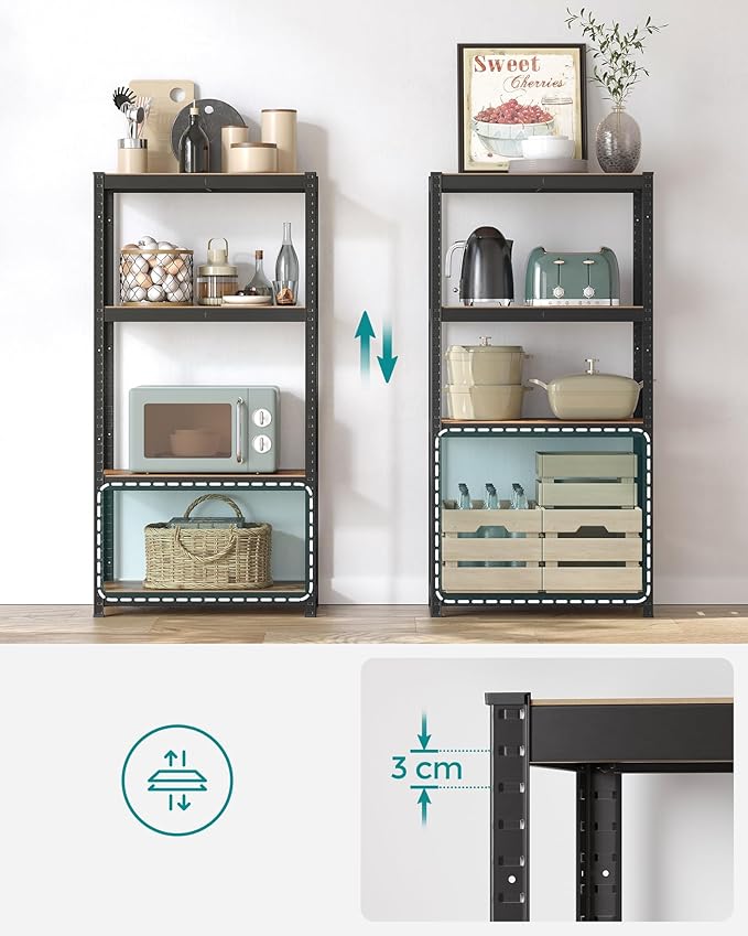 Stellingkast - 160x80x40 cm - 40 cm diepte - tot 520 kg belastbaar - stalen frame - 4 verstelbare MDF planken - vintage bruin met zwart- GLR044B11) - Afbeelding 5