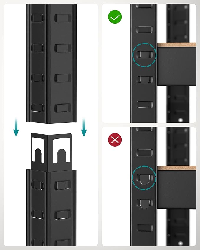 Stellingkast - 160x80x40 cm - 40 cm diepte - tot 520 kg belastbaar - stalen frame - 4 verstelbare MDF planken - vintage bruin met zwart- GLR044B11) - Afbeelding 4