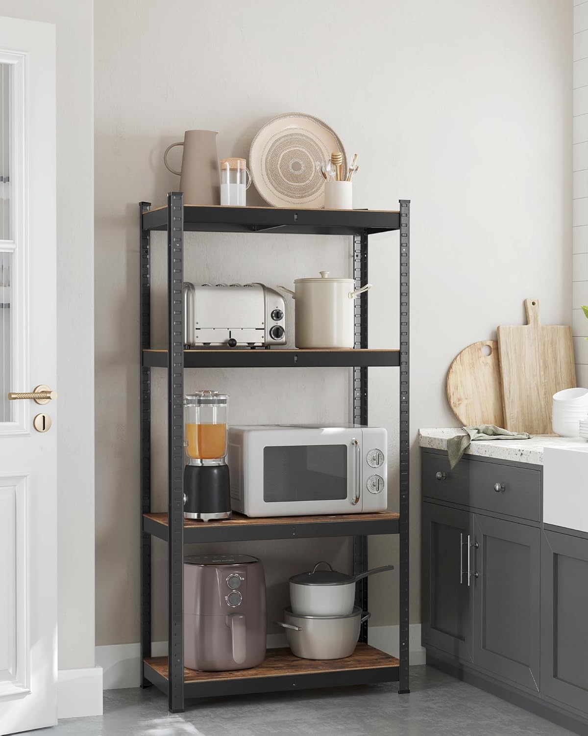 Stellingkast - 160x80x40 cm - 40 cm diepte - tot 520 kg belastbaar - stalen frame - 4 verstelbare MDF planken - vintage bruin met zwart- GLR044B11) - Afbeelding 2