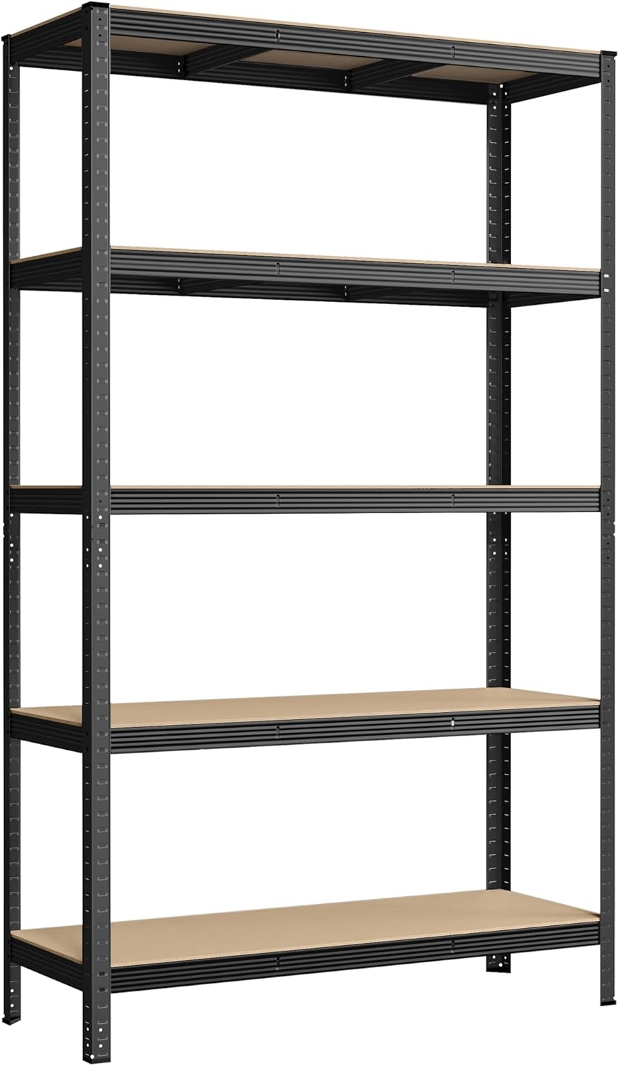 Stellingkast - 200x120cm - 60 cm diepte - tot 750 kg belastbaar - stalen frame - 5 verstelbare MDF planken - bruin met zwart- GLR060B01