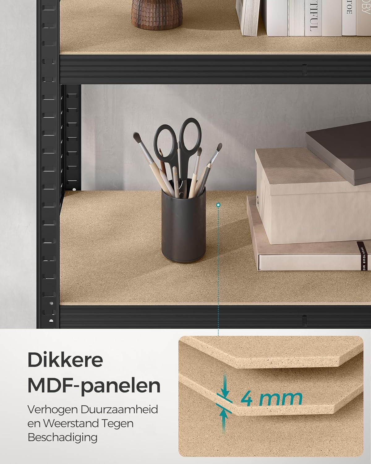 Stellingkast - 200x120cm - 60 cm diepte - tot 750 kg belastbaar - stalen frame - 5 verstelbare MDF planken - bruin met zwart- GLR060B01 - Afbeelding 6