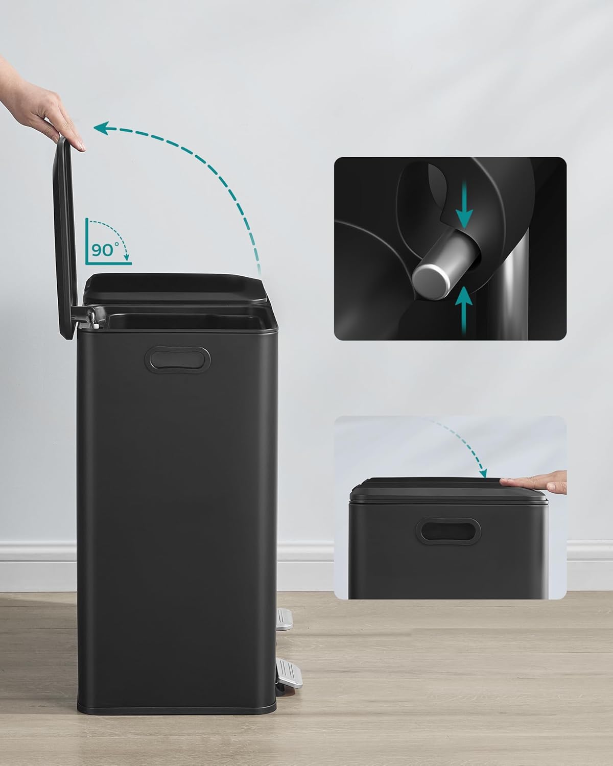 Prullenbak – pedaalemmer - 2 vakken – 2 x 30 liter – Softclose deksel – uitneembare binnenemmers – met 15 vuilniszakken – - zwart - LTB743B02 - Afbeelding 5