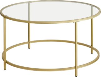 Salontafel - glazen tafel met metalen frame - diameter 84 cm - zwart - LGT21G