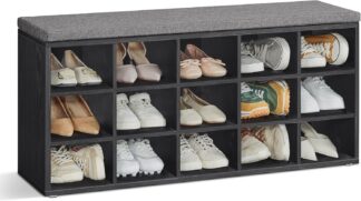 Schoenenkast en opbergkast voor schoenen XL - 105 cm breed  - 15 vakken - met kussen - zwart - hout - LHS015B02
