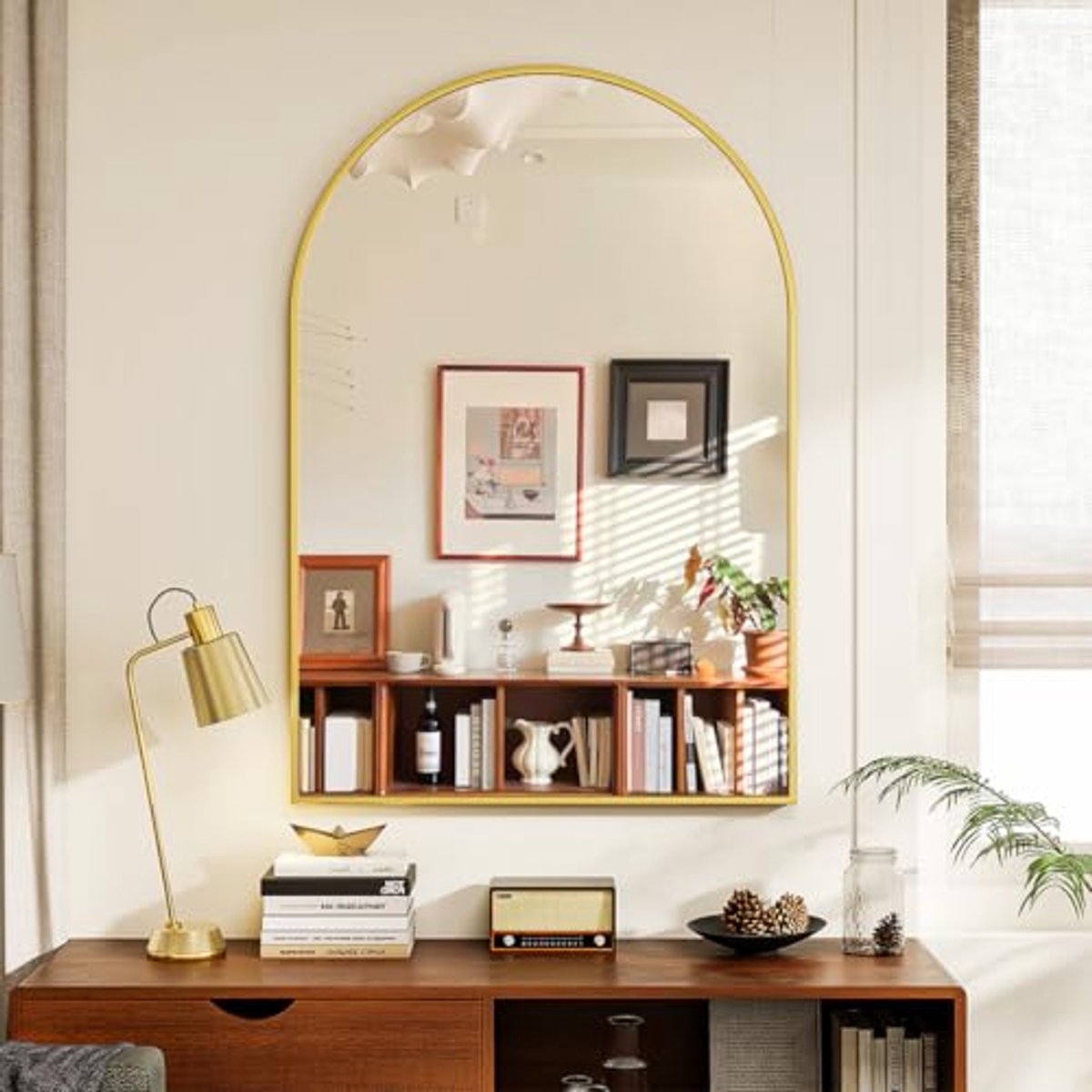 Staande spiegel XL- 91x61 cm hoog - gebogen - aluminium frame en gehard glas - goud - lwm011ab01 - Afbeelding 2