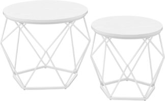 Set van 2 Salontafel / bijzettafel - robuust stalen frame - 50 en 40 cm diameter - wit - LET040W46