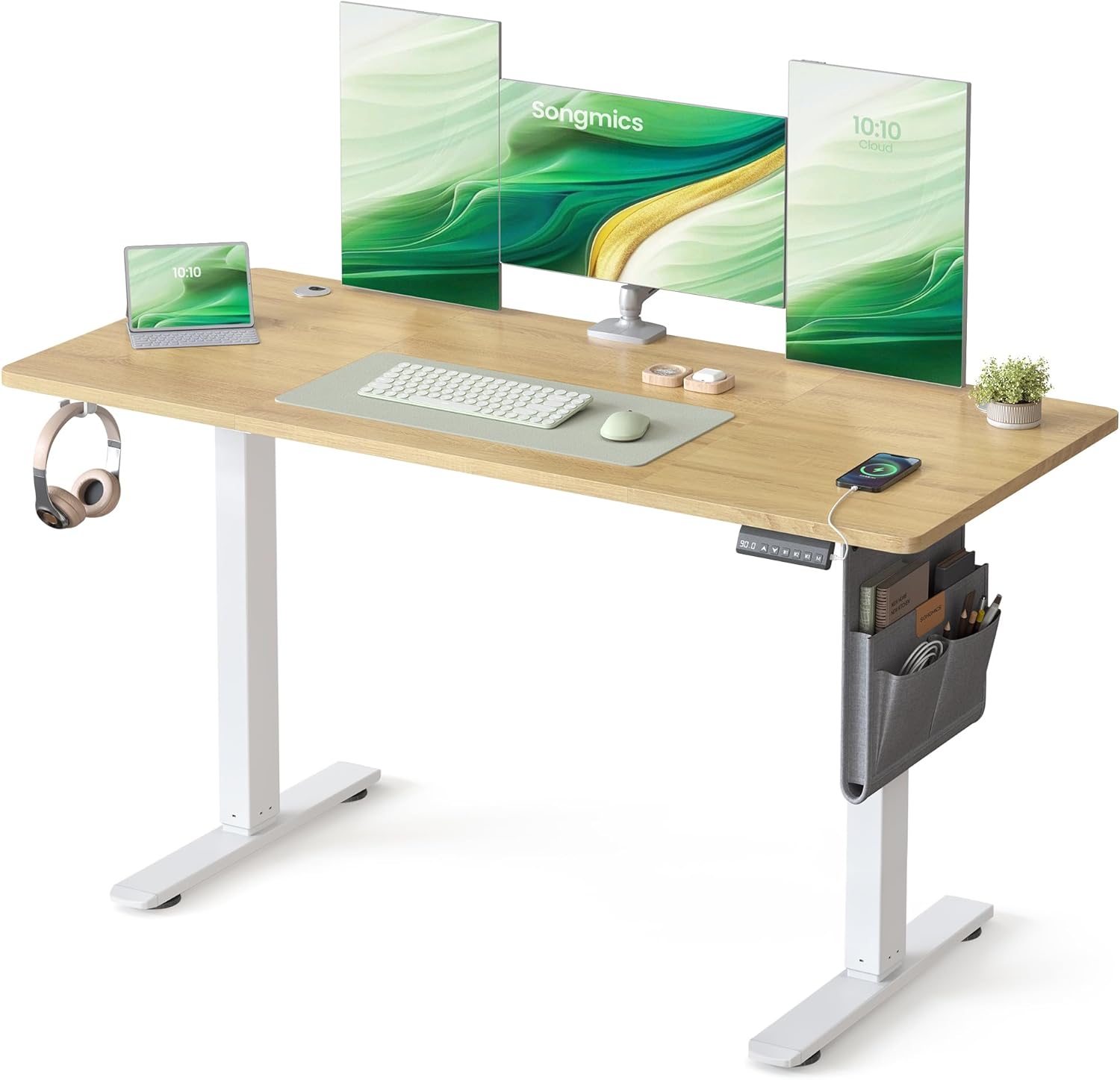 Zit sta bureau 140x60 cm - hoogte verstelbaar 72 t/m 120 cm - elektrisch - bruin / wit - LSD134YA01