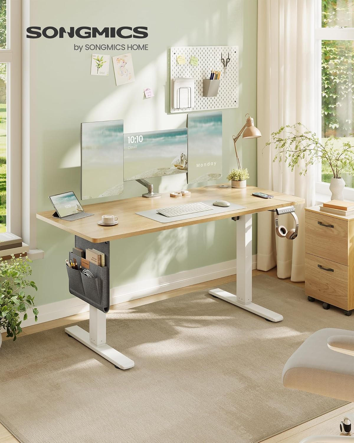 Zit sta bureau 140x60 cm - hoogte verstelbaar 72 t/m 120 cm - elektrisch - bruin / wit - LSD134YA01 - Afbeelding 3